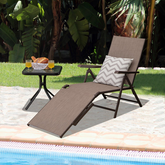 Patio Foldable Chaise Lounge Chair with Backrest and Footrest, Brown Outdoor Chaise Lounges   at Gallery Canada