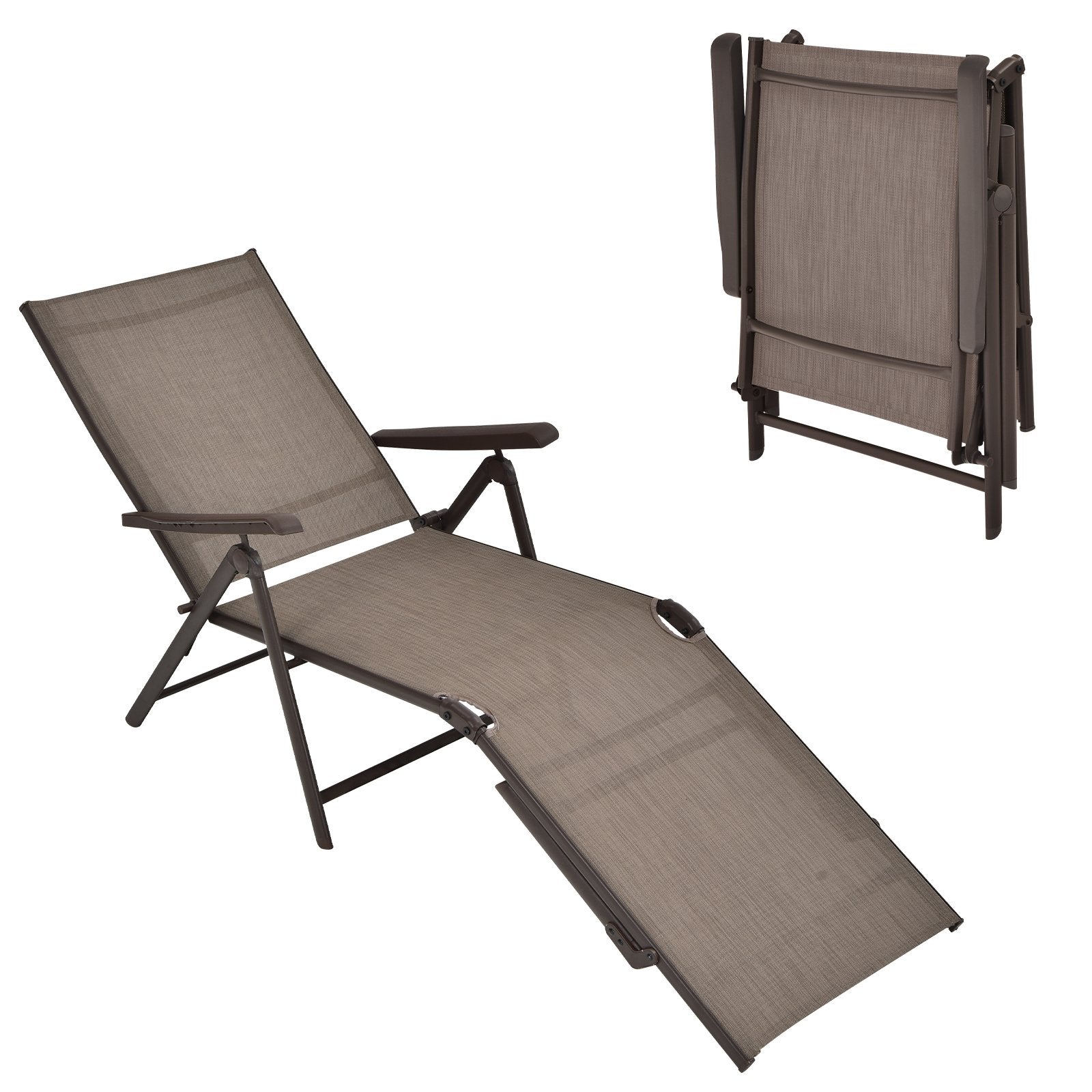 Patio Foldable Chaise Lounge Chair with Backrest and Footrest, Brown Outdoor Chaise Lounges   at Gallery Canada