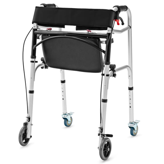 Height Adjustable Aluminum Walker with Rolling Wheels and Brakes, Silver - Gallery Canada