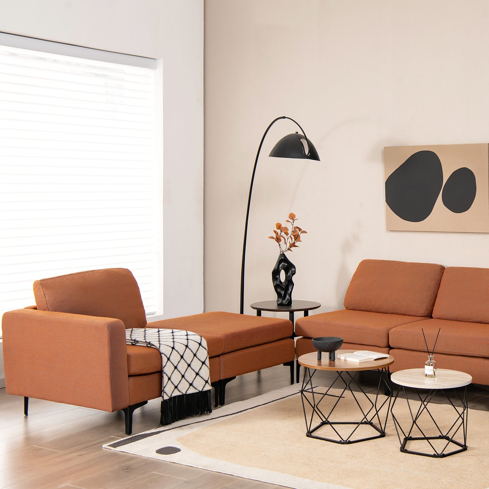 Modular L-shaped Sectional Sofa with Reversible Chaise and 2 USB Ports, Orange Sofas & Loveseats   at Gallery Canada