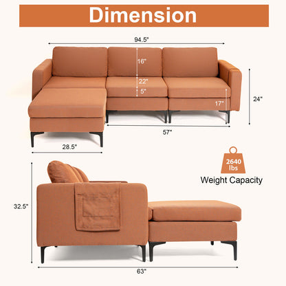 Modular L-shaped Sectional Sofa with Reversible Chaise and 2 USB Ports, Orange Sofas & Loveseats   at Gallery Canada