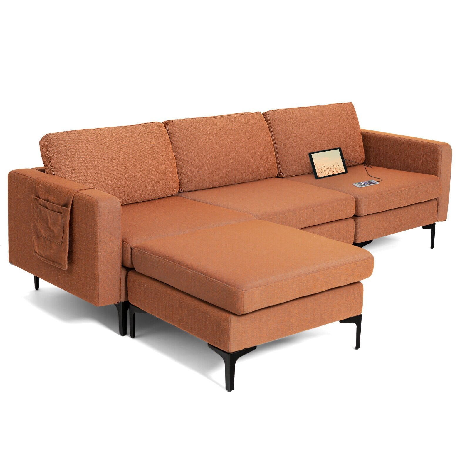 Modular L-shaped Sectional Sofa with Reversible Chaise and 2 USB Ports, Orange Sofas & Loveseats   at Gallery Canada