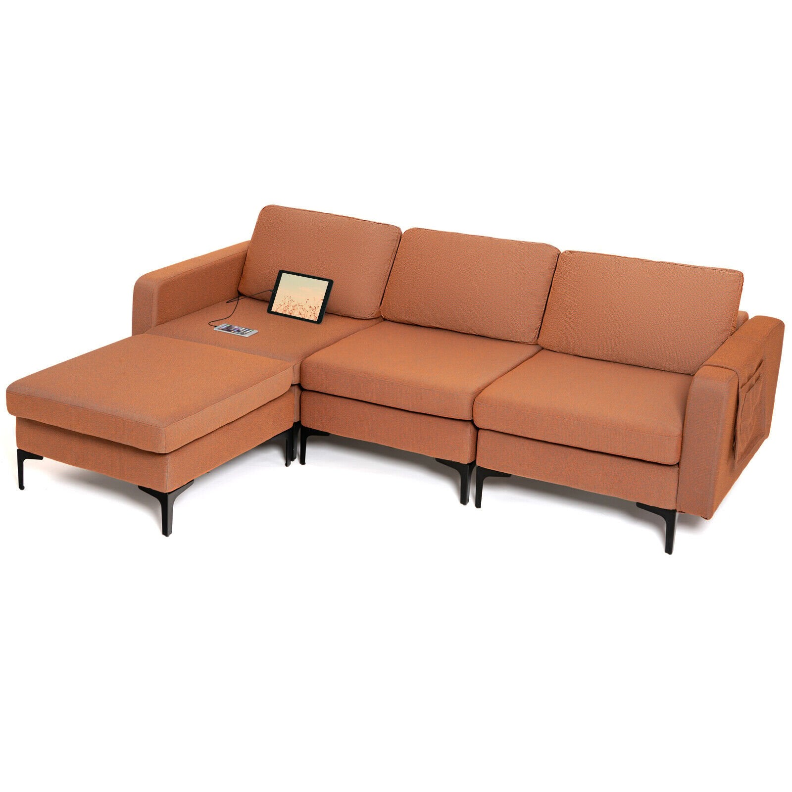 Modular L-shaped Sectional Sofa with Reversible Chaise and 2 USB Ports, Orange Sofas & Loveseats   at Gallery Canada