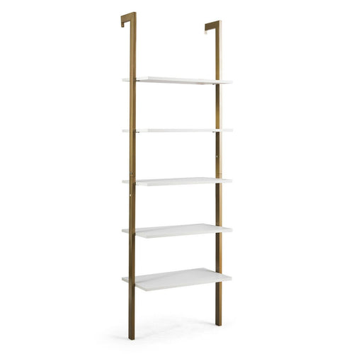 5-Tier Wood Look Ladder Shelf with Metal Frame for Home, Bronze