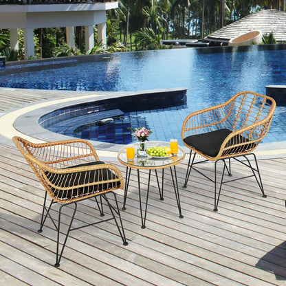 3 Pieces Rattan Furniture Set with Cushioned Chair Table, Black Patio Conversation Sets   at Gallery Canada