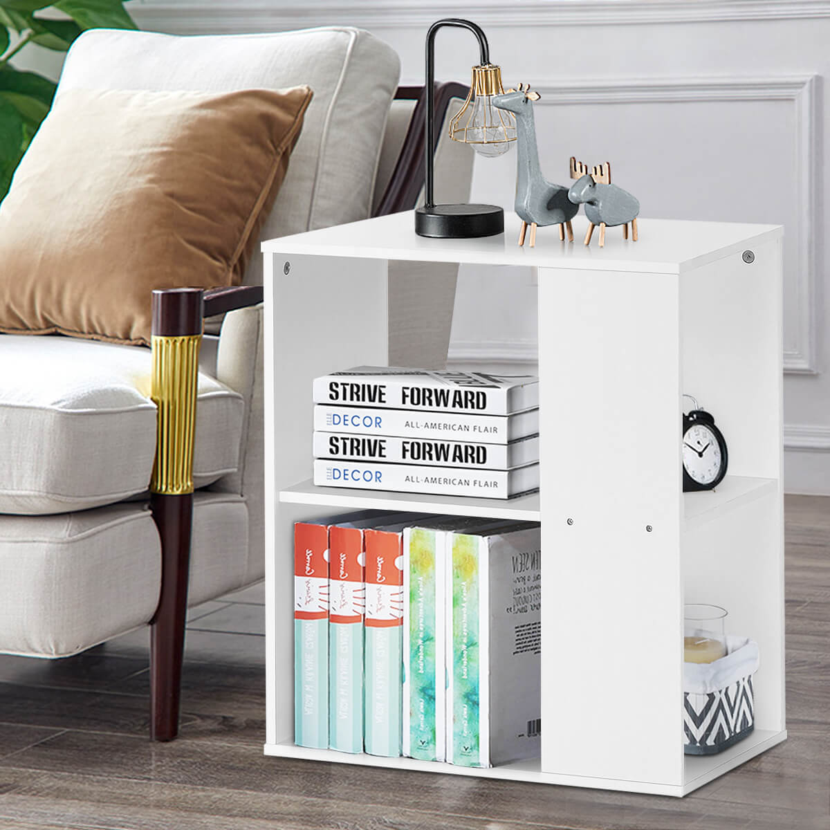 3-Tier Side End Table with Storage Shelves , White End & Side Tables   at Gallery Canada