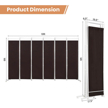 6-Panel Room Divider Folding Privacy Screen, Brown Room Dividers   at Gallery Canada