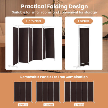 6-Panel Room Divider Folding Privacy Screen, Brown Room Dividers   at Gallery Canada