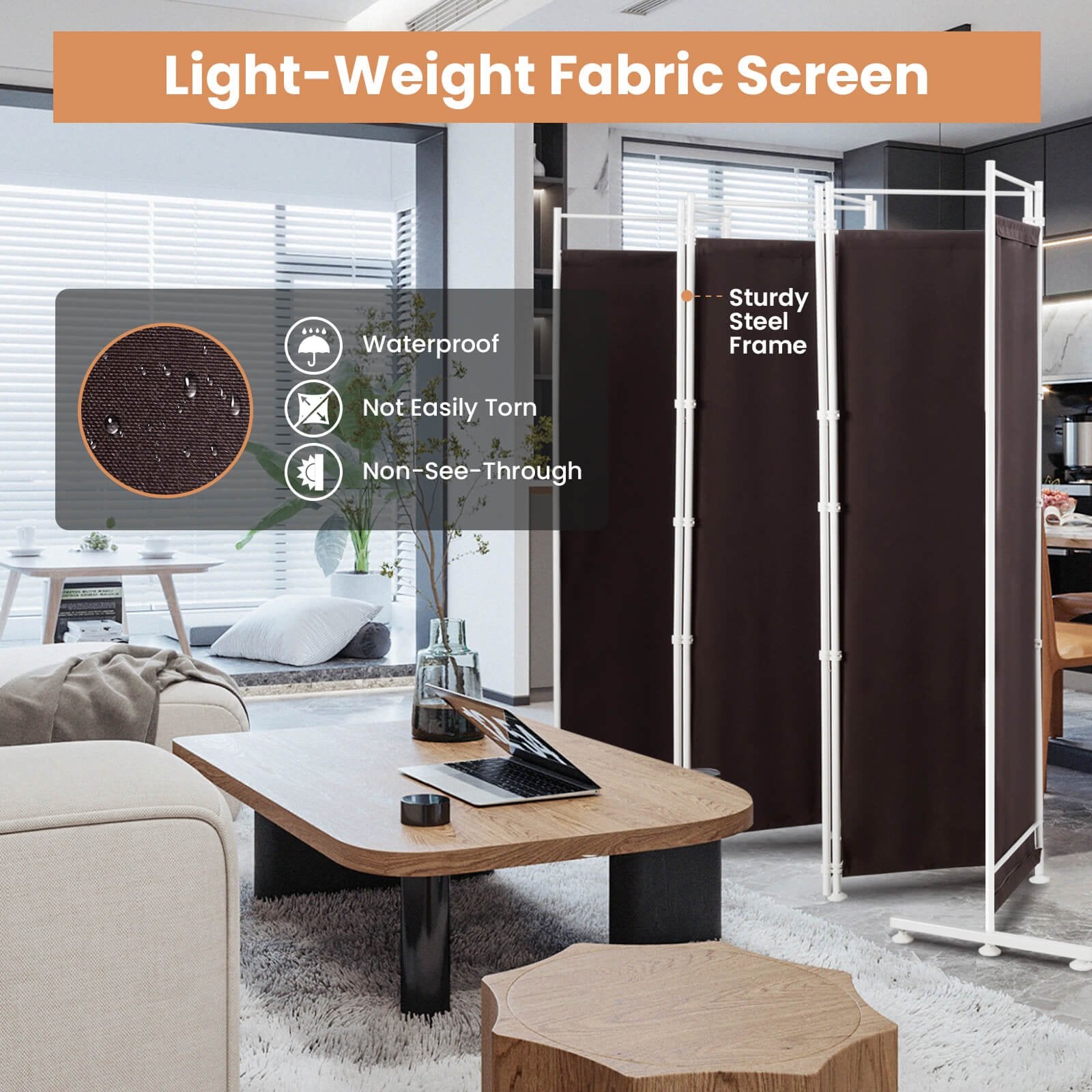 6-Panel Room Divider Folding Privacy Screen, Brown Room Dividers   at Gallery Canada