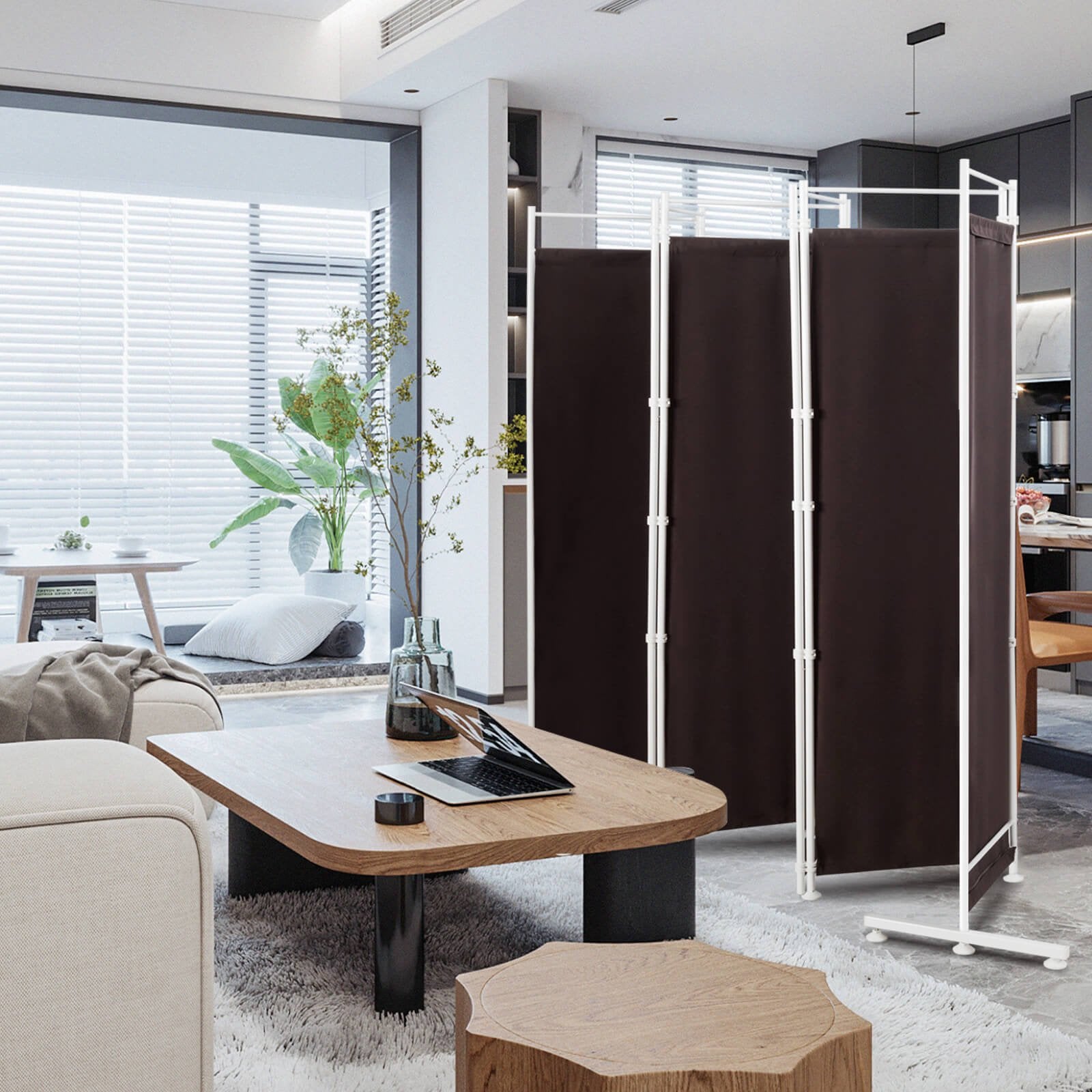 6-Panel Room Divider Folding Privacy Screen, Brown Room Dividers   at Gallery Canada