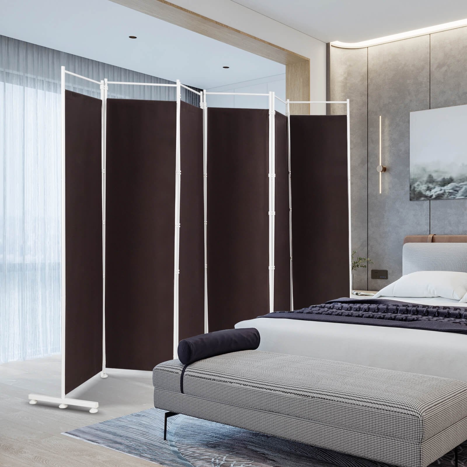 6-Panel Room Divider Folding Privacy Screen, Brown Room Dividers   at Gallery Canada