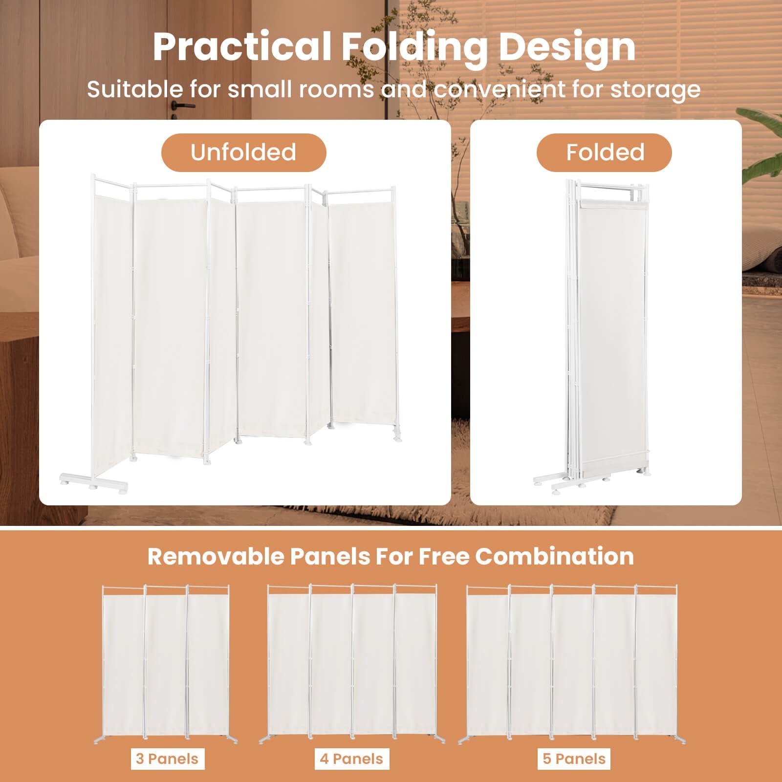 6-Panel Room Divider Folding Privacy Screen, White Room Dividers   at Gallery Canada