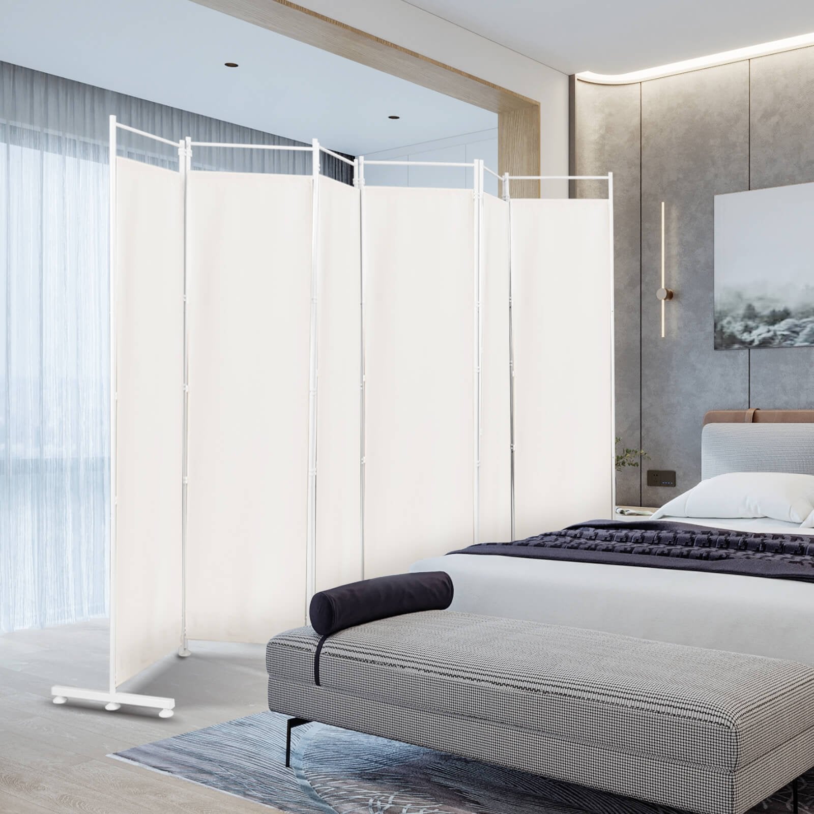 6-Panel Room Divider Folding Privacy Screen, White Room Dividers   at Gallery Canada