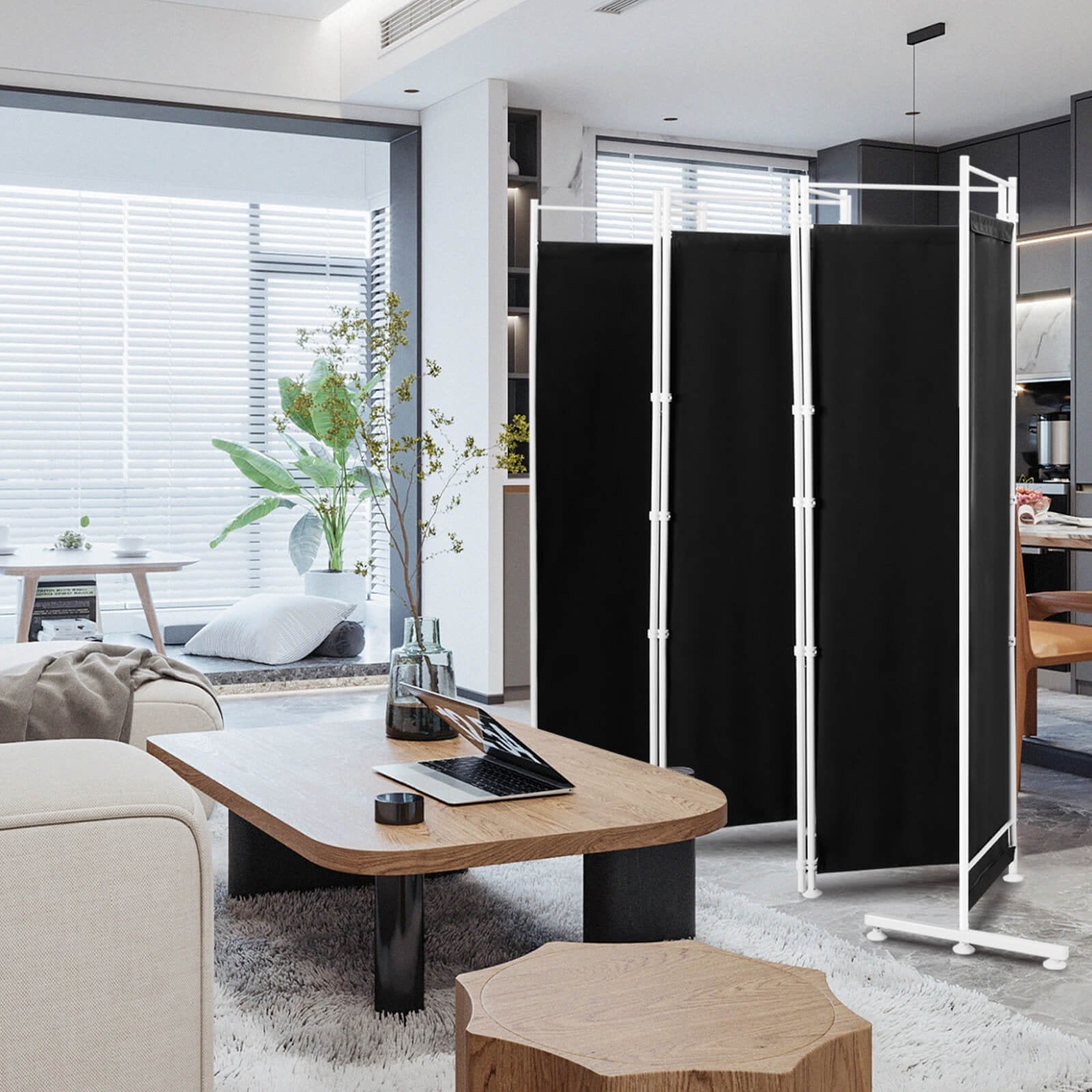 6-Panel Room Divider Folding Privacy Screen , Black Room Dividers   at Gallery Canada