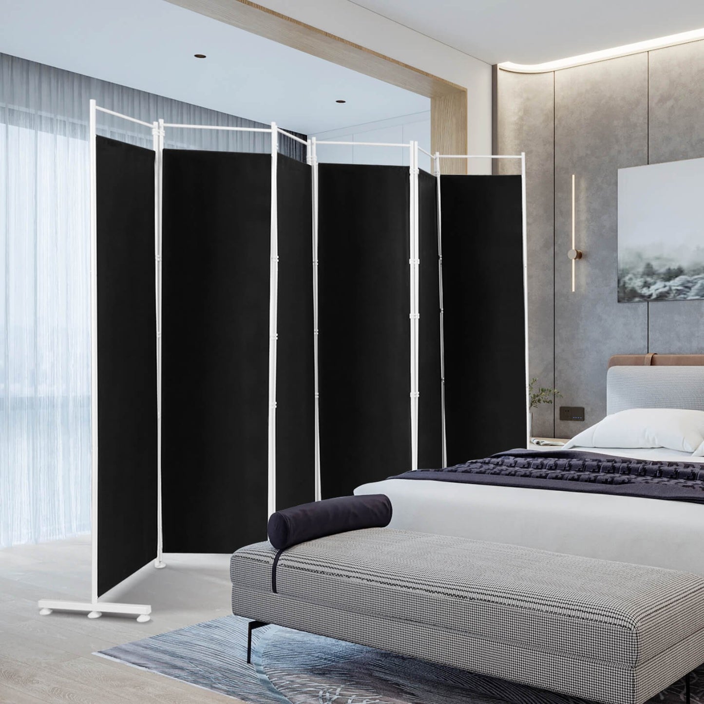 6-Panel Room Divider Folding Privacy Screen , Black Room Dividers   at Gallery Canada