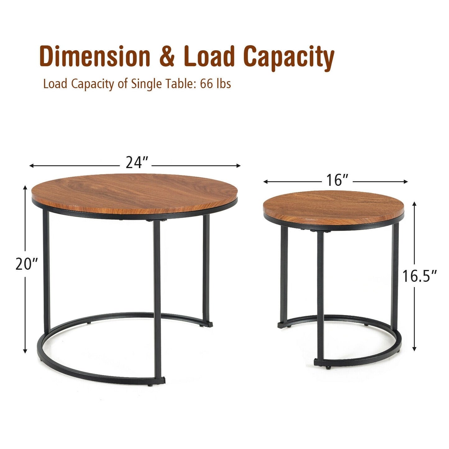 Set of 2 Modern Round Stacking Nesting Coffee Tables for Living Room, Brown Coffee Tables   at Gallery Canada