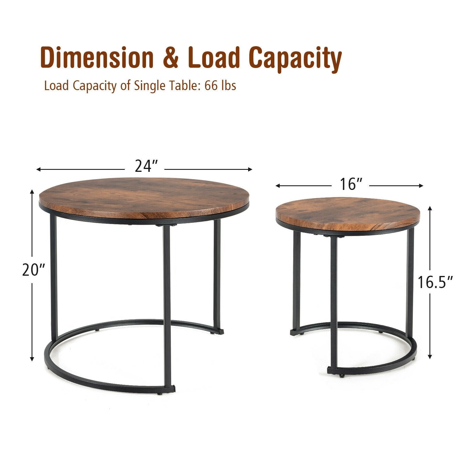 Set of 2 Modern Round Stacking Nesting Coffee Tables for Living Room, Rustic Brown Coffee Tables   at Gallery Canada