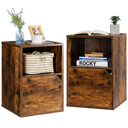 Set of 2 Nightstands Side End Table for Living Room, Brown Nightstands   at Gallery Canada