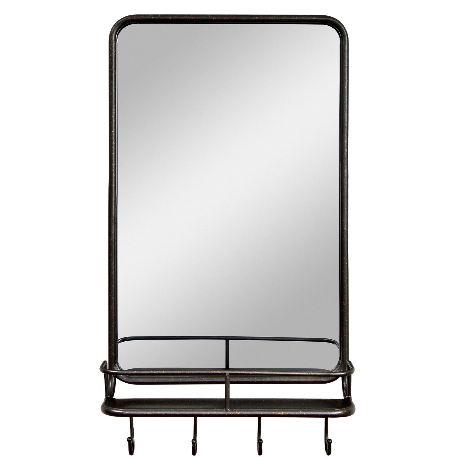 Wall Bathroom Mirror with Shelf Hooks Sturdy Metal Frame for Bedroom Living Room, Black Wall Mirrors   at Gallery Canada