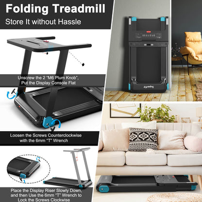 Folding Electric Compact Walking Treadmill with APP Control Speaker, Blue Treadmills   at Gallery Canada