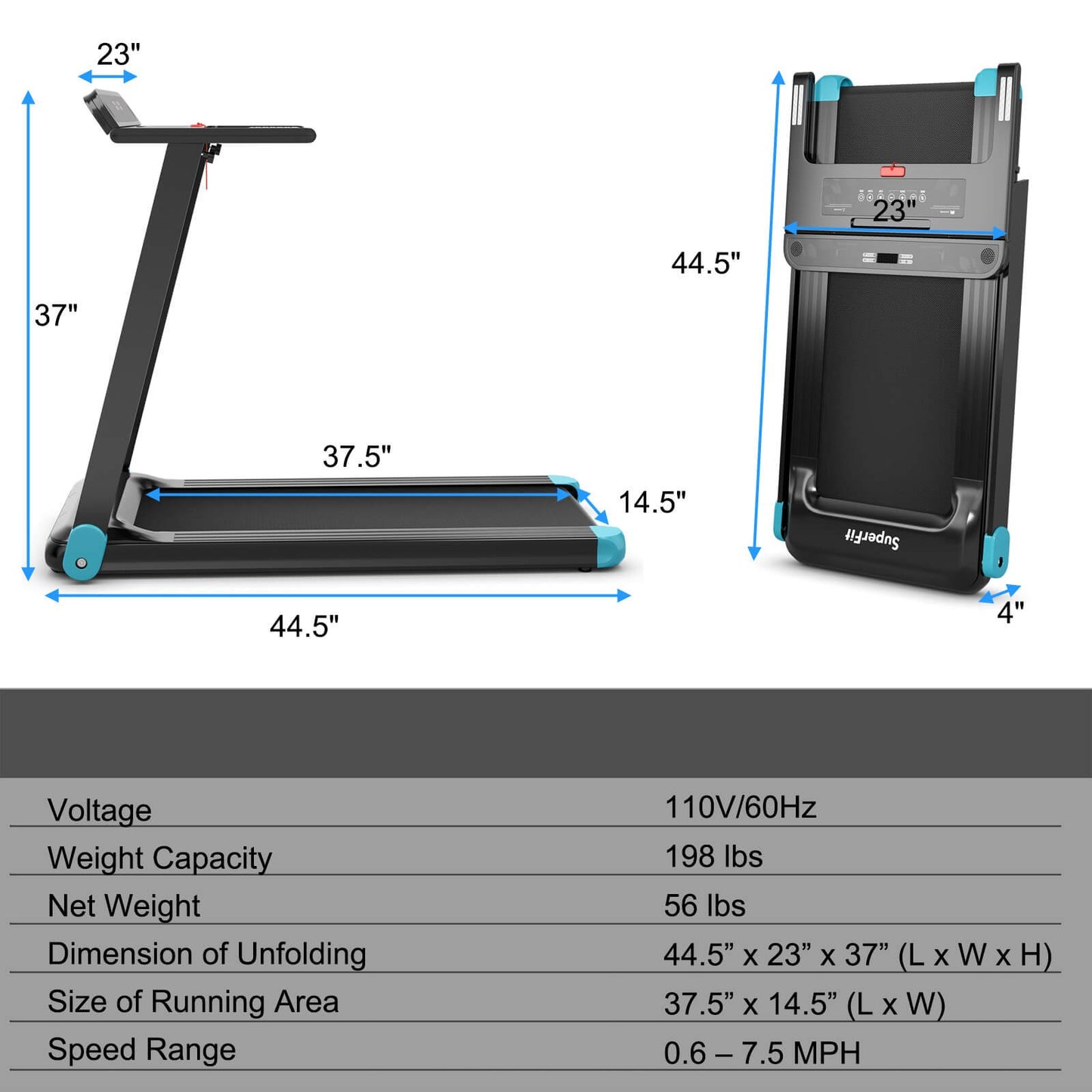 Folding Electric Compact Walking Treadmill with APP Control Speaker, Blue Treadmills   at Gallery Canada