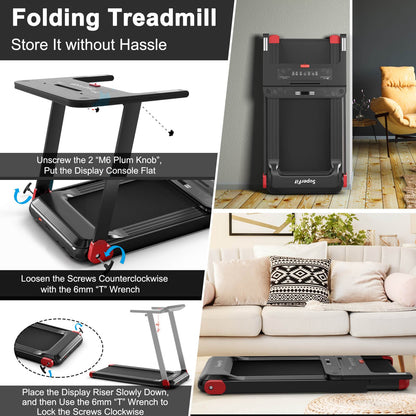 Folding Electric Compact Walking Treadmill with APP Control Speaker, Red Treadmills   at Gallery Canada