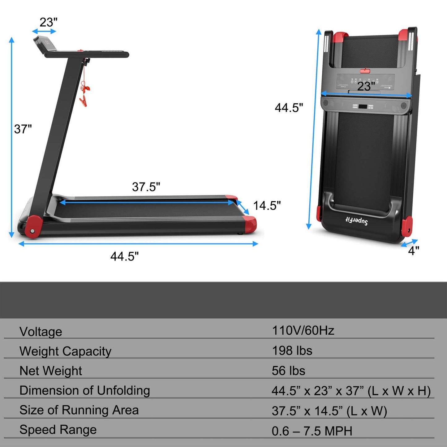 Folding Electric Compact Walking Treadmill with APP Control Speaker, Red Treadmills   at Gallery Canada