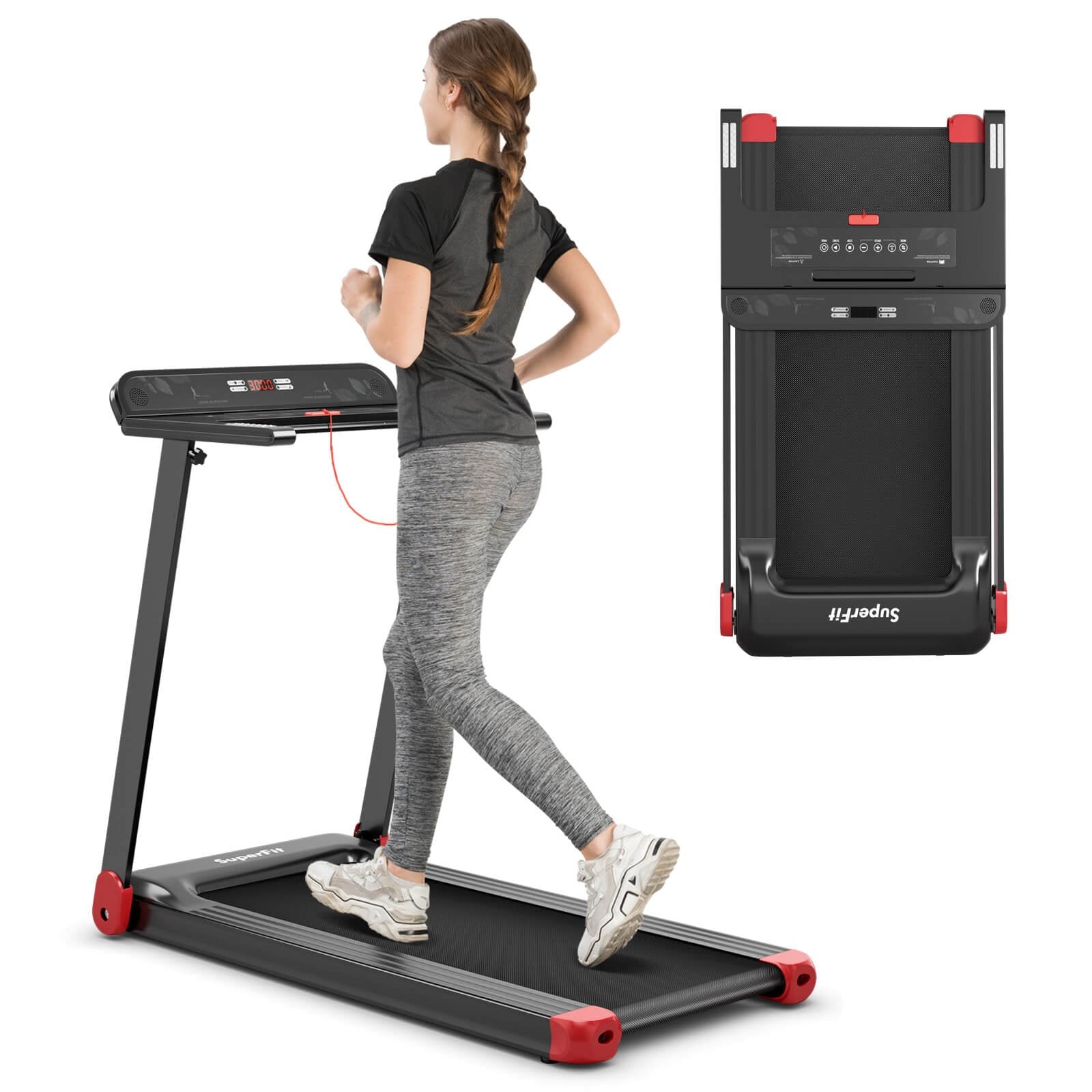 Folding Electric Compact Walking Treadmill with APP Control Speaker, Red Treadmills   at Gallery Canada