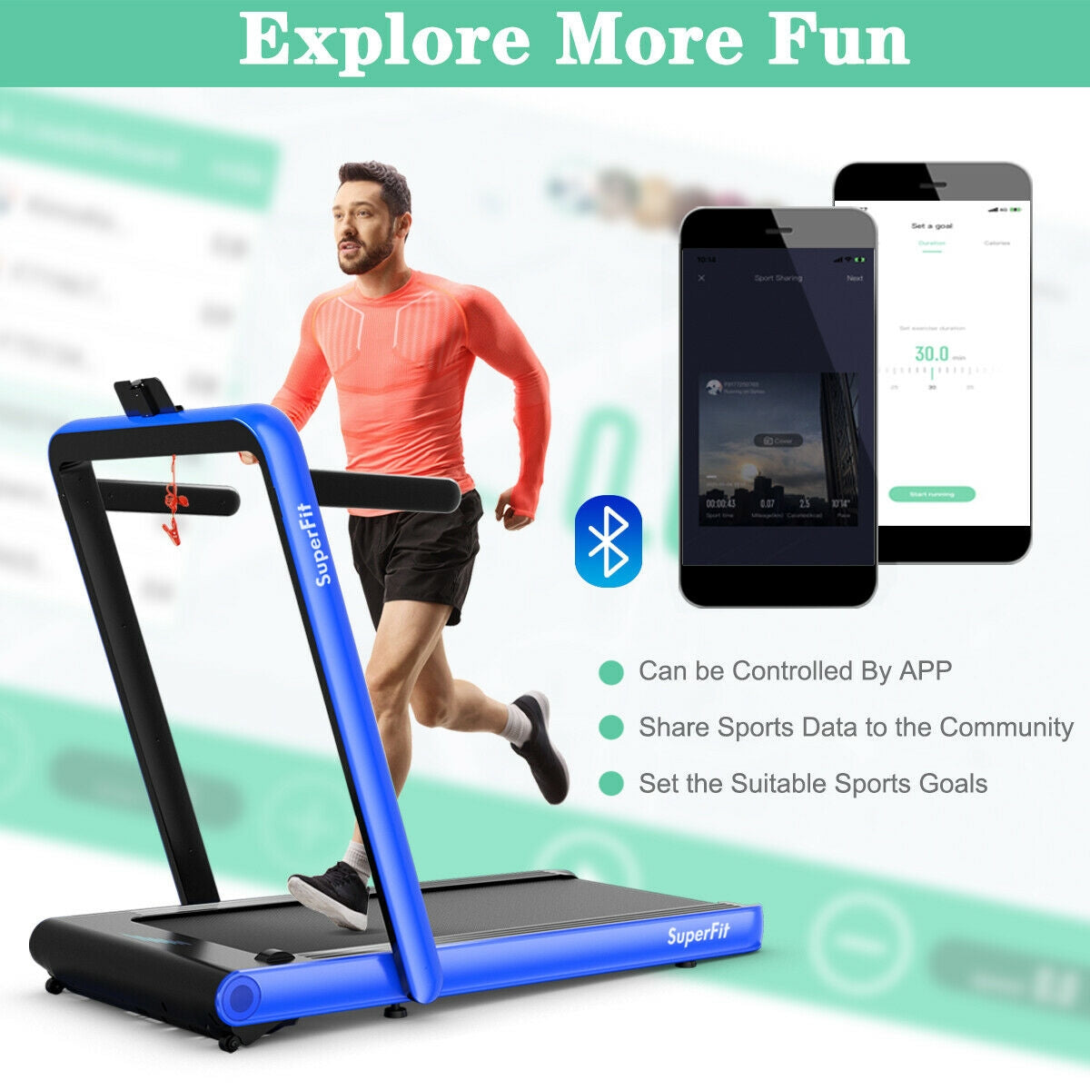 4.75HP 2 In 1 Folding Treadmill with Remote APP Control, Navy Treadmills at Gallery Canada
