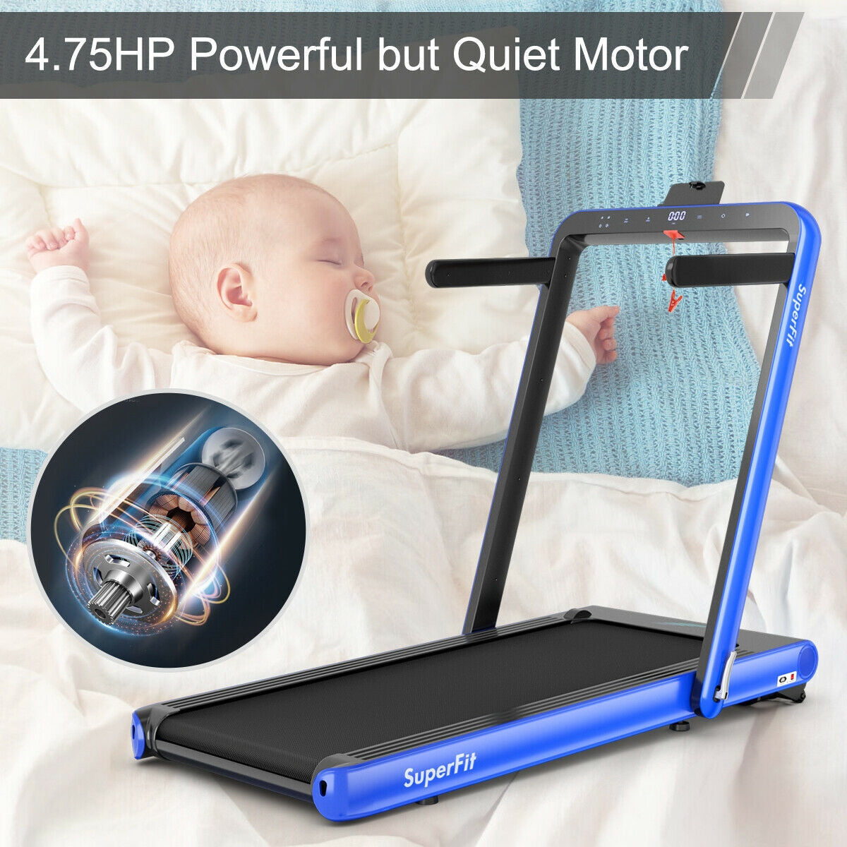 4.75HP 2 In 1 Folding Treadmill with Remote APP Control, Navy Treadmills at Gallery Canada