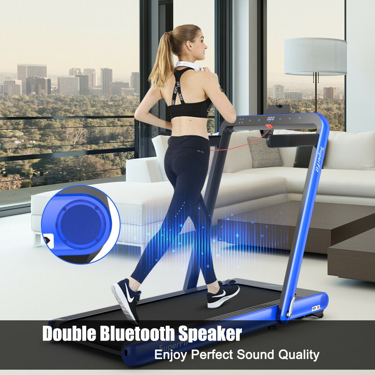 4.75HP 2 In 1 Folding Treadmill with Remote APP Control, Navy Treadmills at Gallery Canada