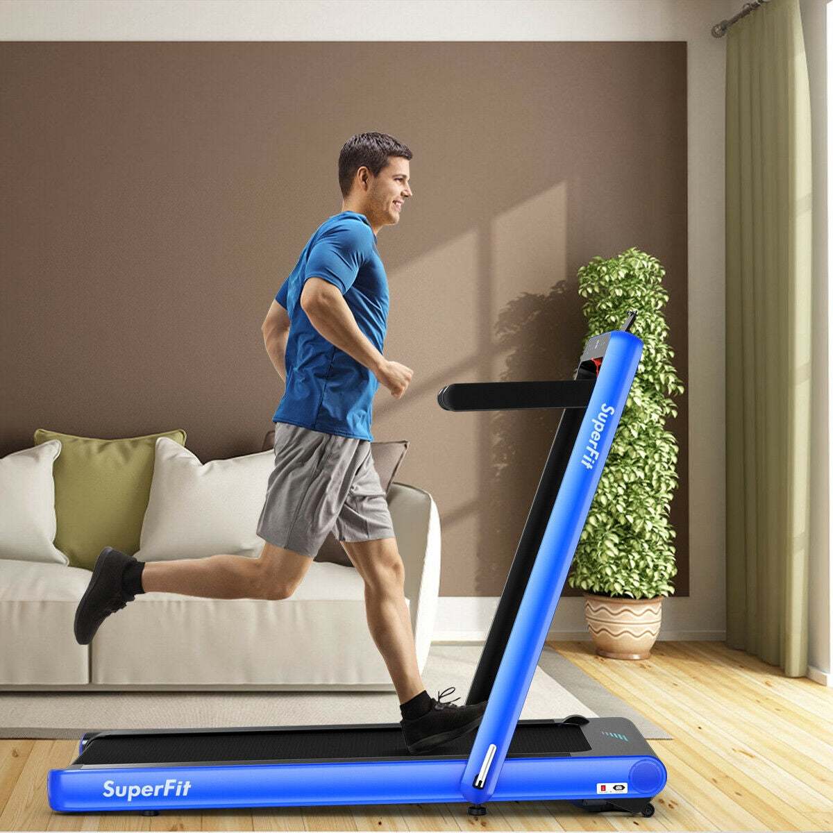 4.75HP 2 In 1 Folding Treadmill with Remote APP Control, Navy Treadmills at Gallery Canada