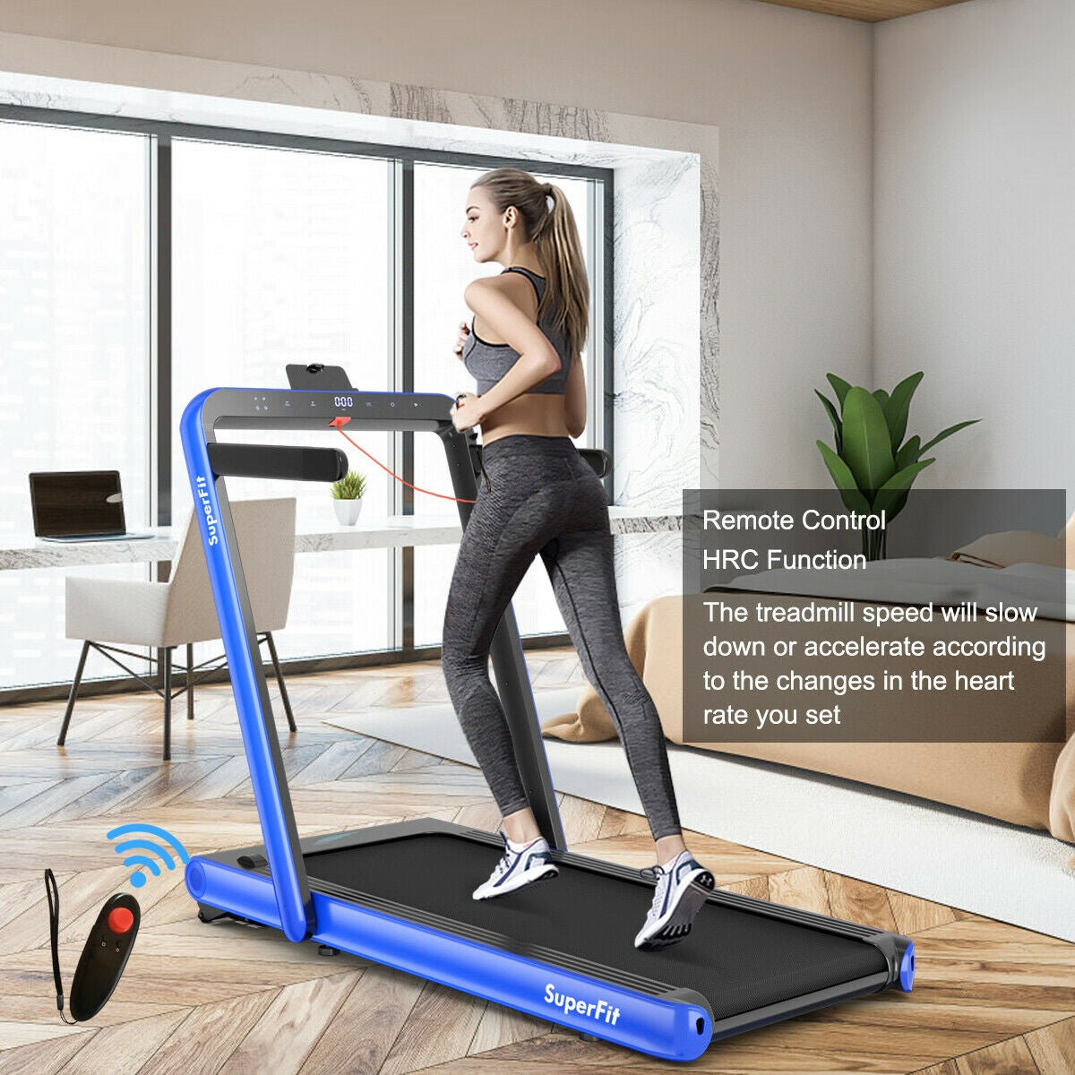 4.75HP 2 In 1 Folding Treadmill with Remote APP Control, Navy Treadmills at Gallery Canada