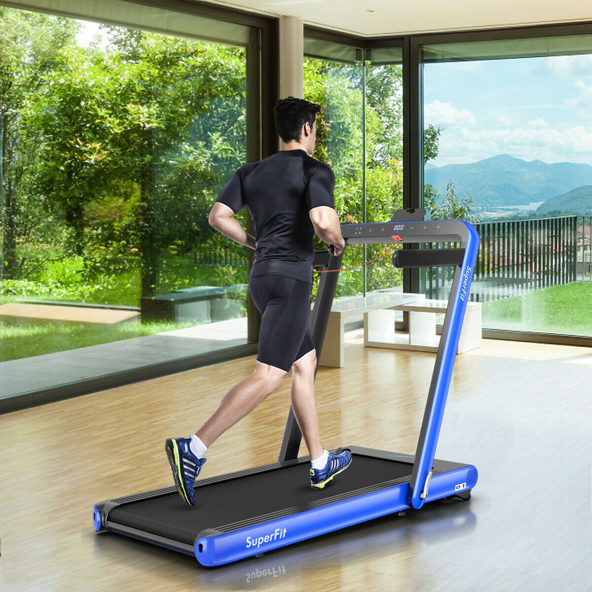 4.75HP 2 In 1 Folding Treadmill with Remote APP Control, Navy Treadmills at Gallery Canada
