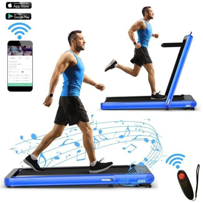 4.75HP 2 In 1 Folding Treadmill with Remote APP Control, Navy Treadmills at Gallery Canada