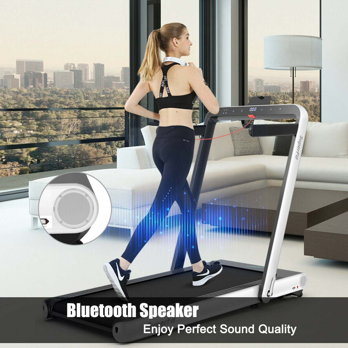 4.75HP 2 In 1 Folding Treadmill with Remote APP Control, White Treadmills at Gallery Canada