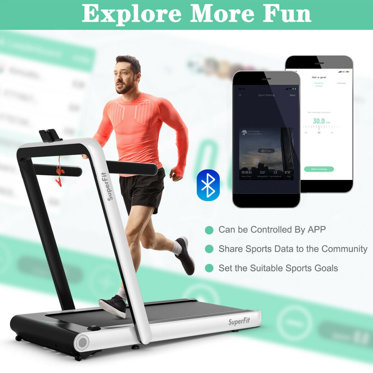 4.75HP 2 In 1 Folding Treadmill with Remote APP Control, White Treadmills at Gallery Canada