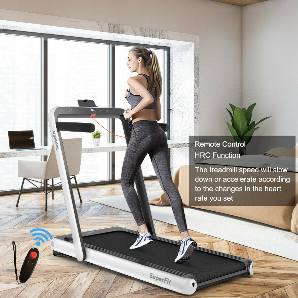4.75HP 2 In 1 Folding Treadmill with Remote APP Control, White Treadmills at Gallery Canada