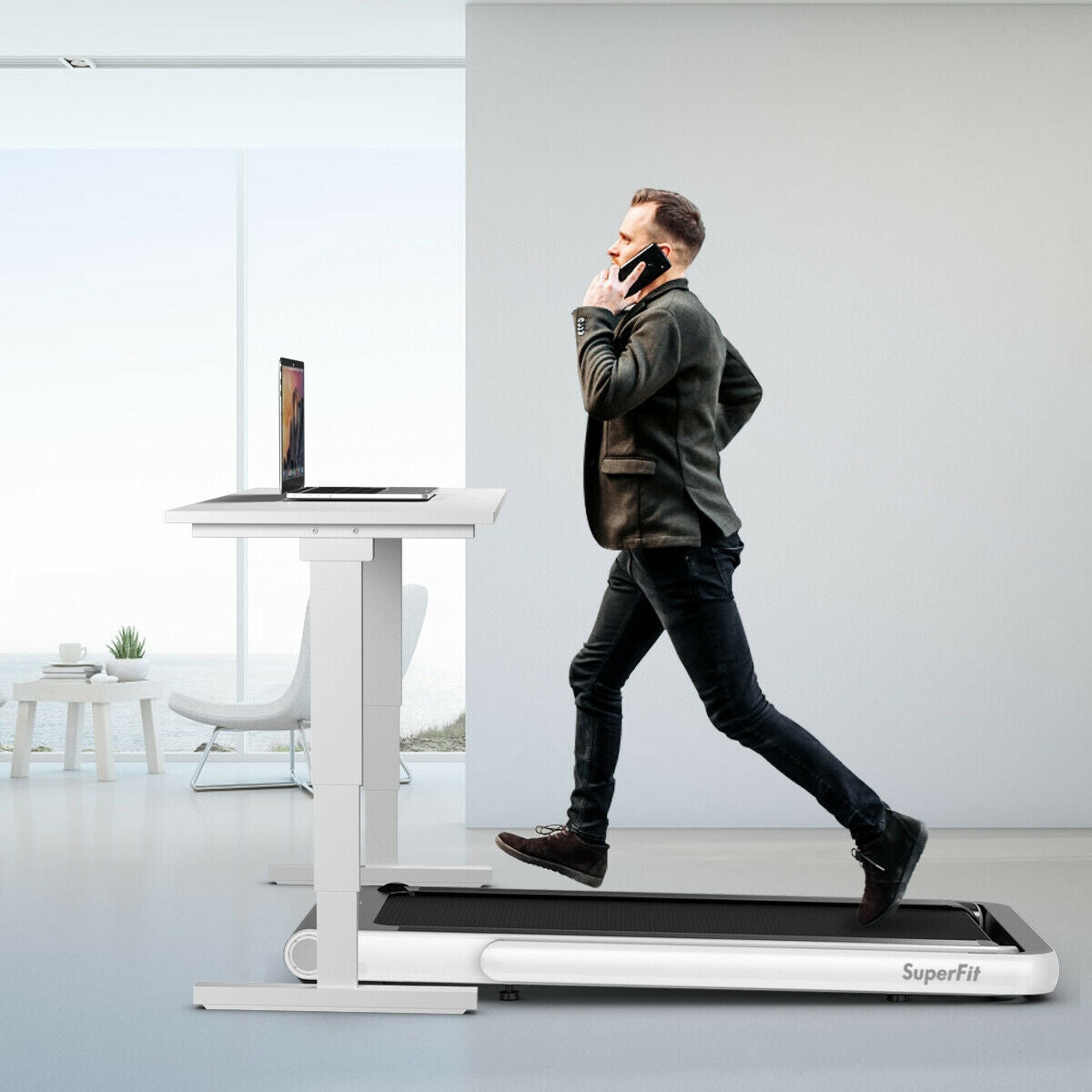 4.75HP 2 In 1 Folding Treadmill with Remote APP Control, White Treadmills at Gallery Canada