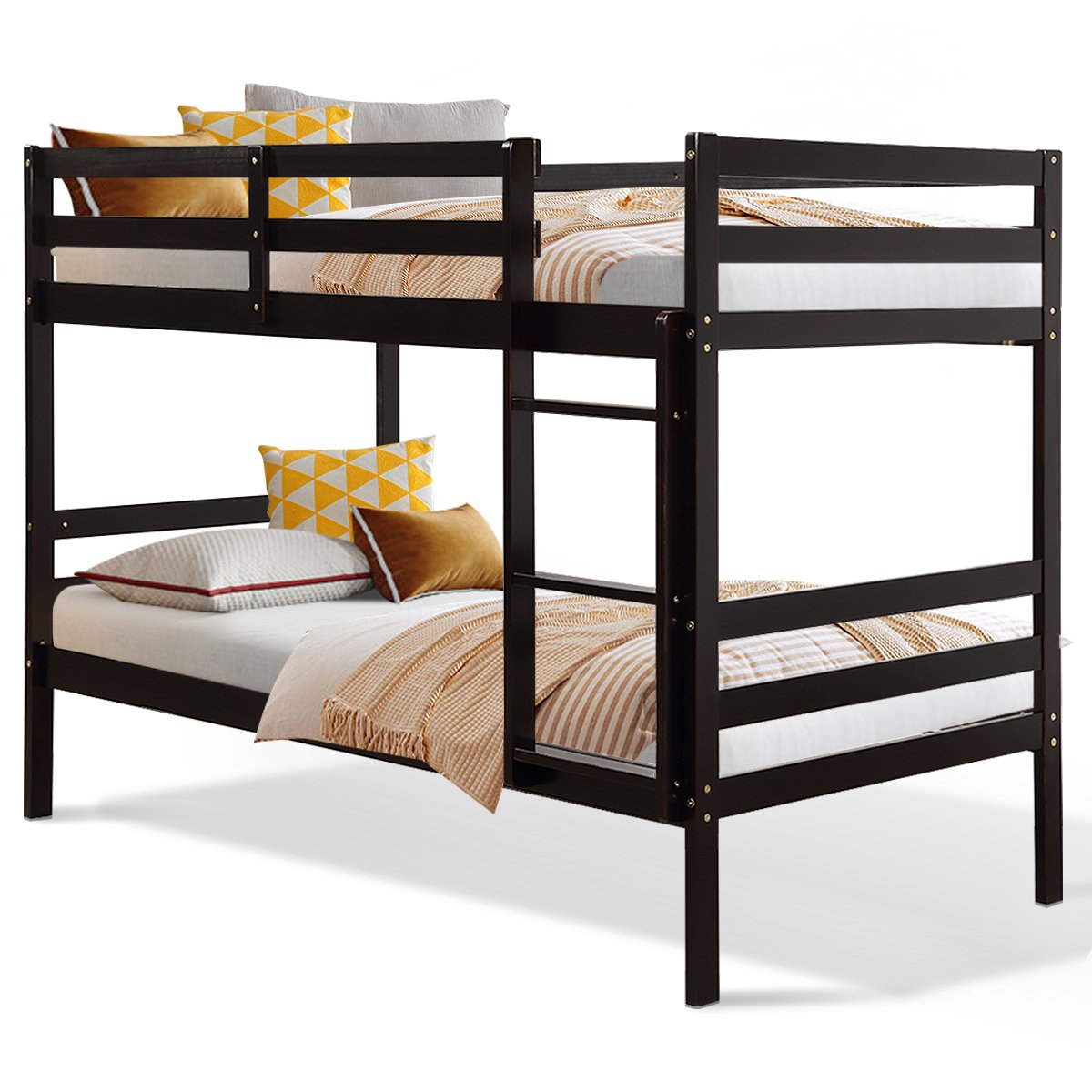 Twin Bunk Bed Children Wooden Bunk Beds Solid Hardwood, Brown - Gallery Canada