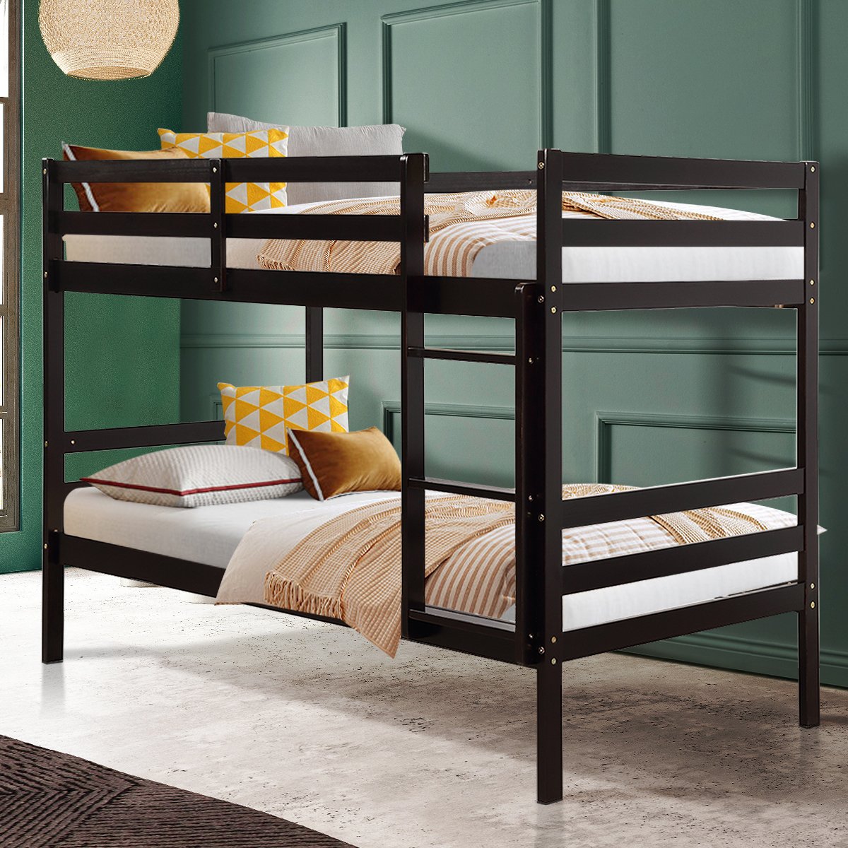 Twin Bunk Bed Children Wooden Bunk Beds Solid Hardwood, Brown Bunk Bed Frame   at Gallery Canada