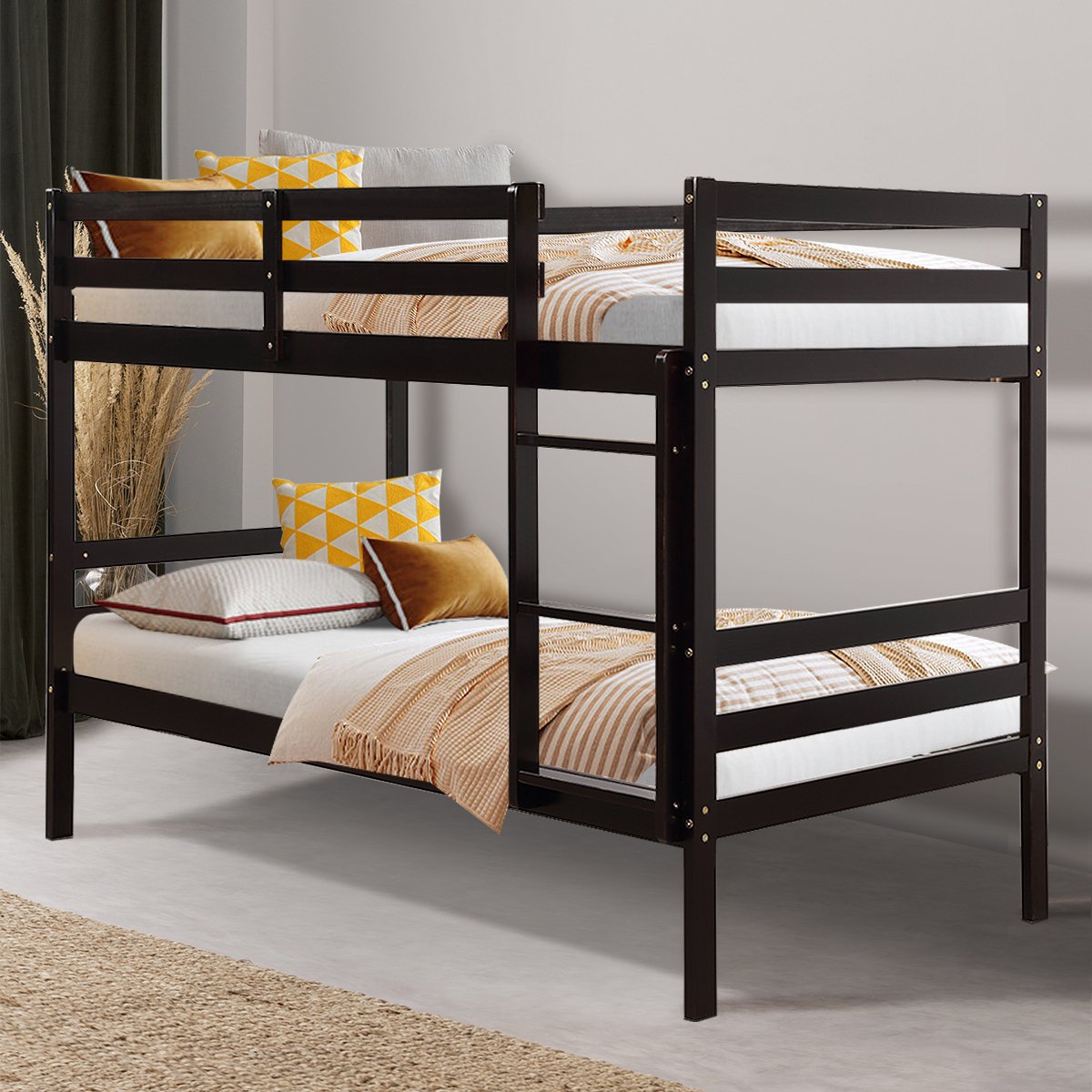 Twin Bunk Bed Children Wooden Bunk Beds Solid Hardwood, Brown Bunk Bed Frame   at Gallery Canada