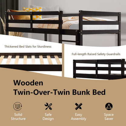 Twin Bunk Bed Children Wooden Bunk Beds Solid Hardwood, Brown - Gallery Canada