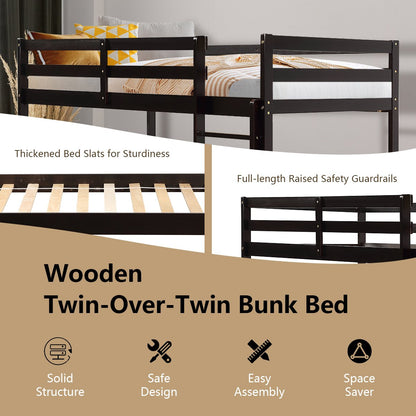 Twin Bunk Bed Children Wooden Bunk Beds Solid Hardwood, Brown Bunk Bed Frame   at Gallery Canada