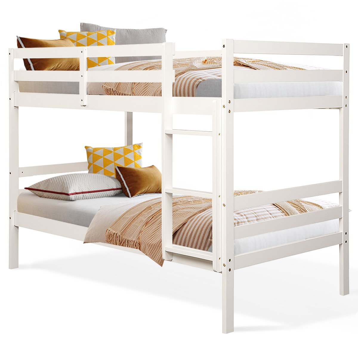 Twin Bunk Bed Children Wooden Bunk Beds Solid Hardwood, White Bunk Bed Frame   at Gallery Canada