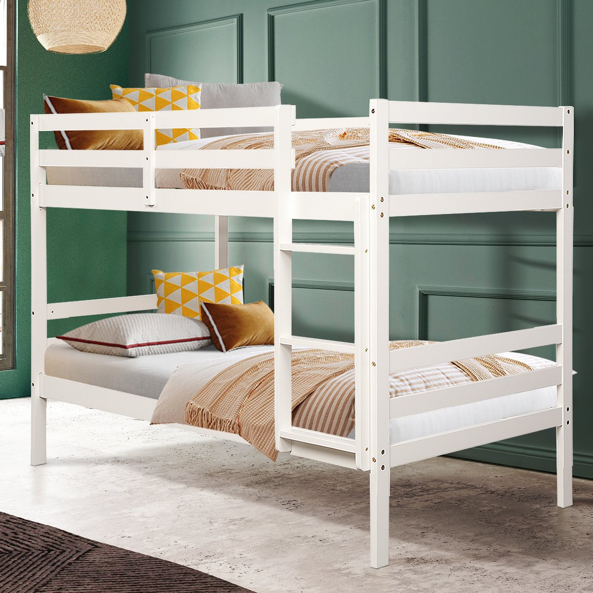 Twin Bunk Bed Children Wooden Bunk Beds Solid Hardwood, White Bunk Bed Frame   at Gallery Canada