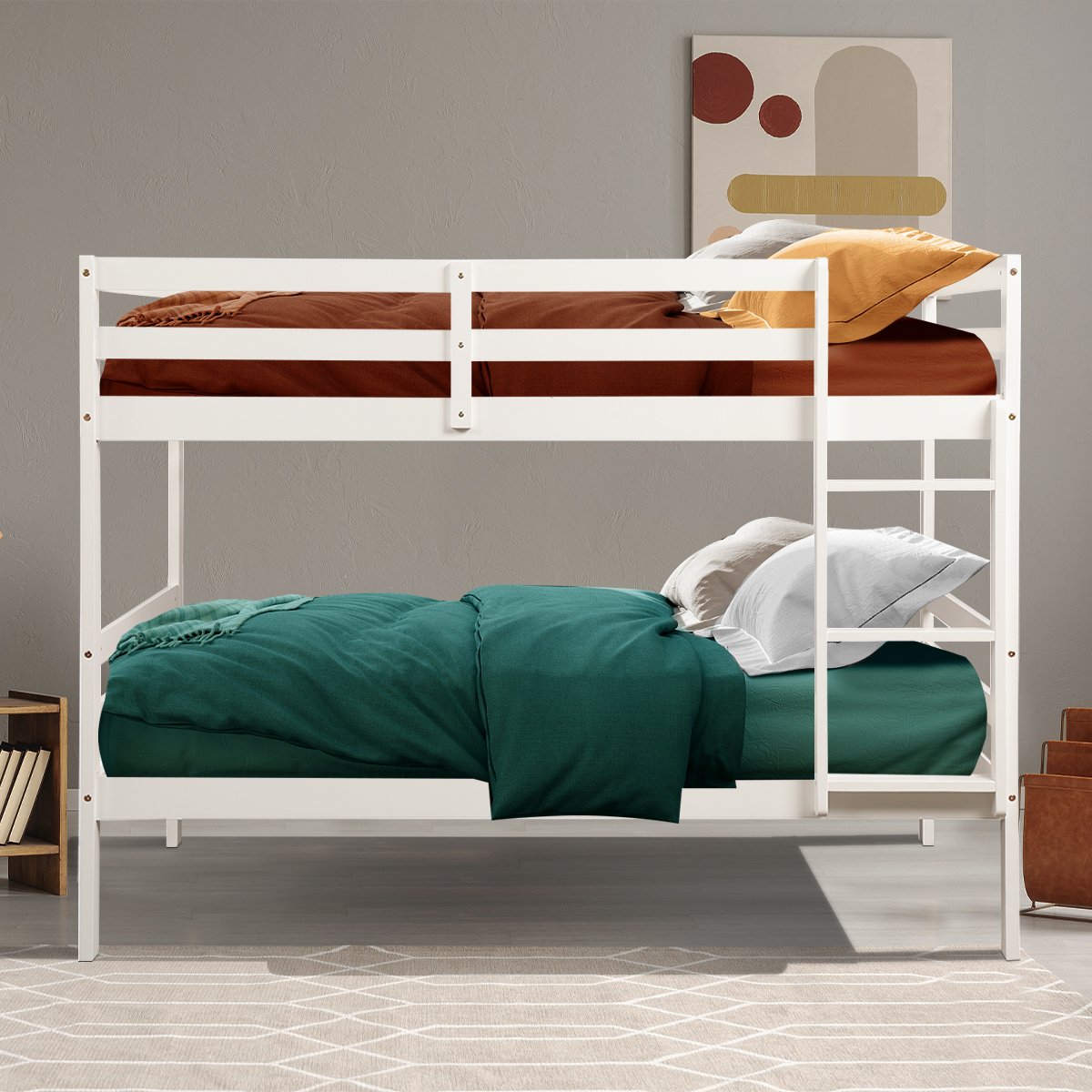 Twin Bunk Bed Children Wooden Bunk Beds Solid Hardwood, White Bunk Bed Frame   at Gallery Canada