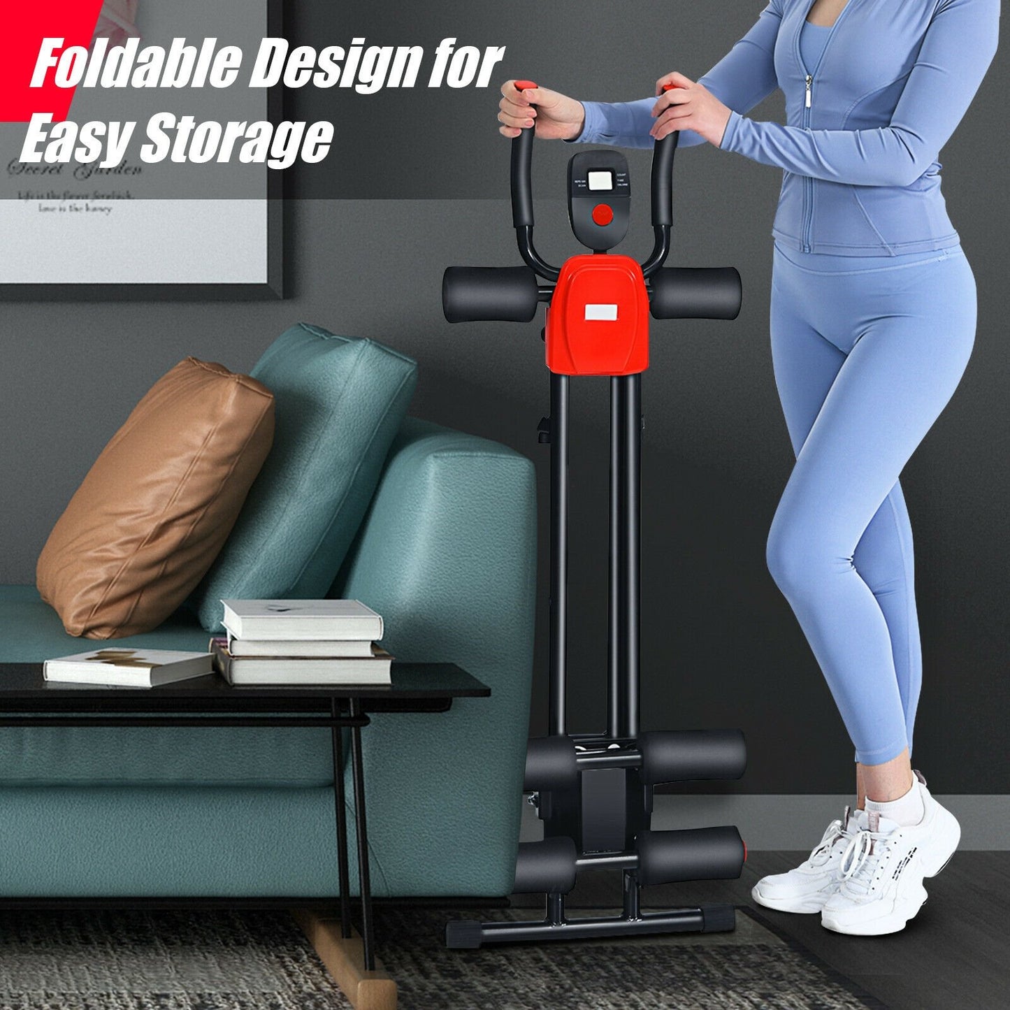 Foldable Adjustable Core Abdominal Trainer with 3 Adjustable Resistance and LCD Display, Black Benches Racks & Bars   at Gallery Canada