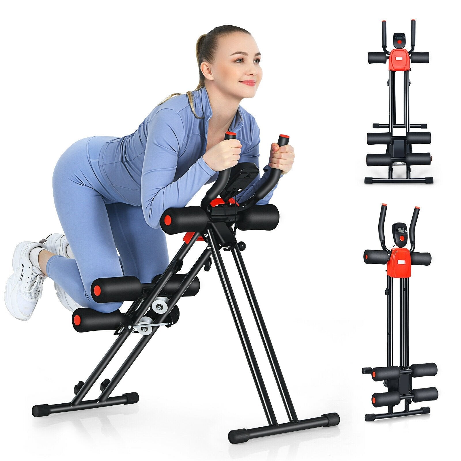 Foldable Adjustable Core Abdominal Trainer with 3 Adjustable Resistance and LCD Display, Black Benches Racks & Bars   at Gallery Canada