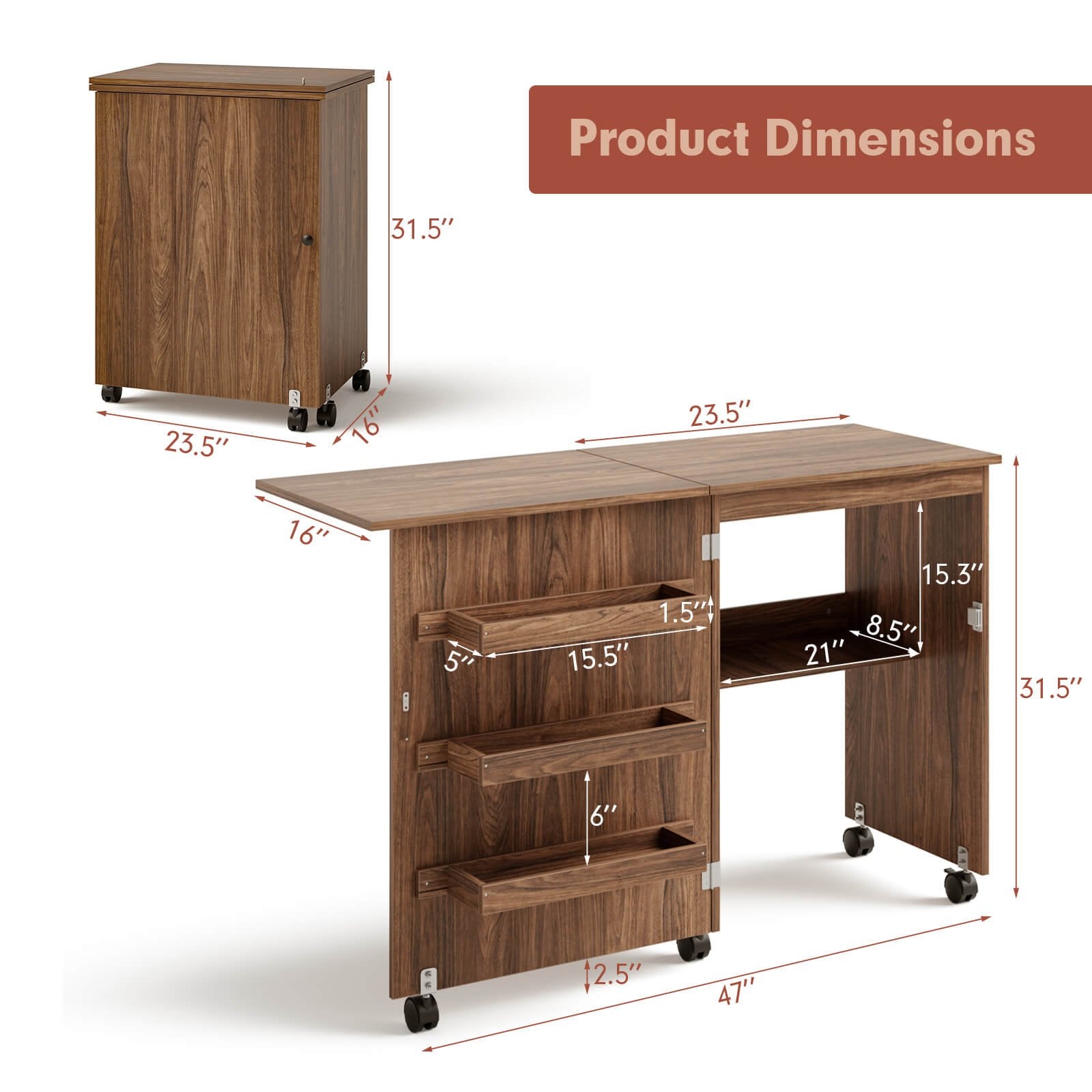 Folding Sewing Craft Table Shelf Storage Cabinet Home Furniture, Brown Sewing Tables   at Gallery Canada